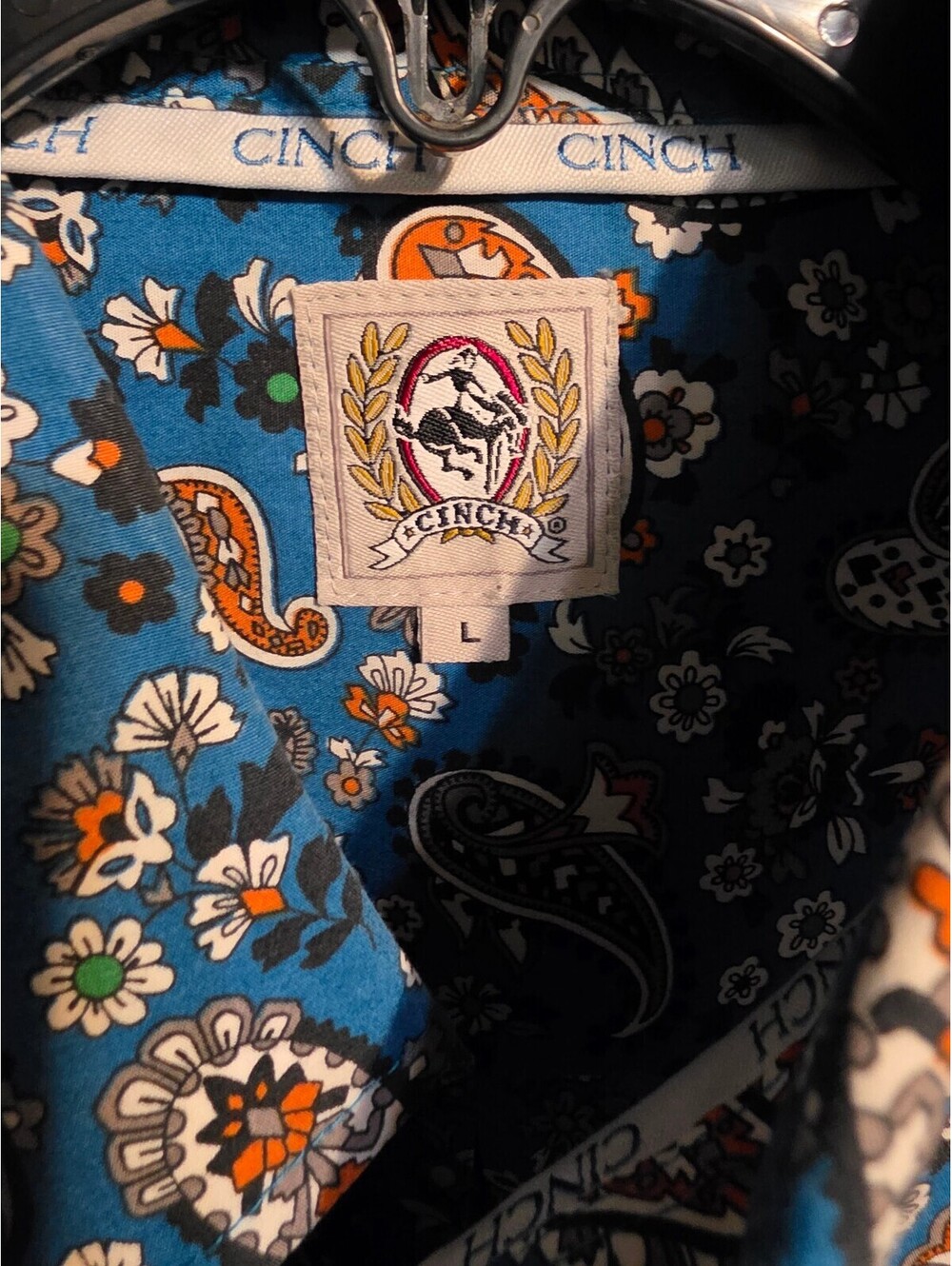 Cinch Blue Paisley & Floral Print Western Snap Shirt – Men's Size L - Picture 2 of 5